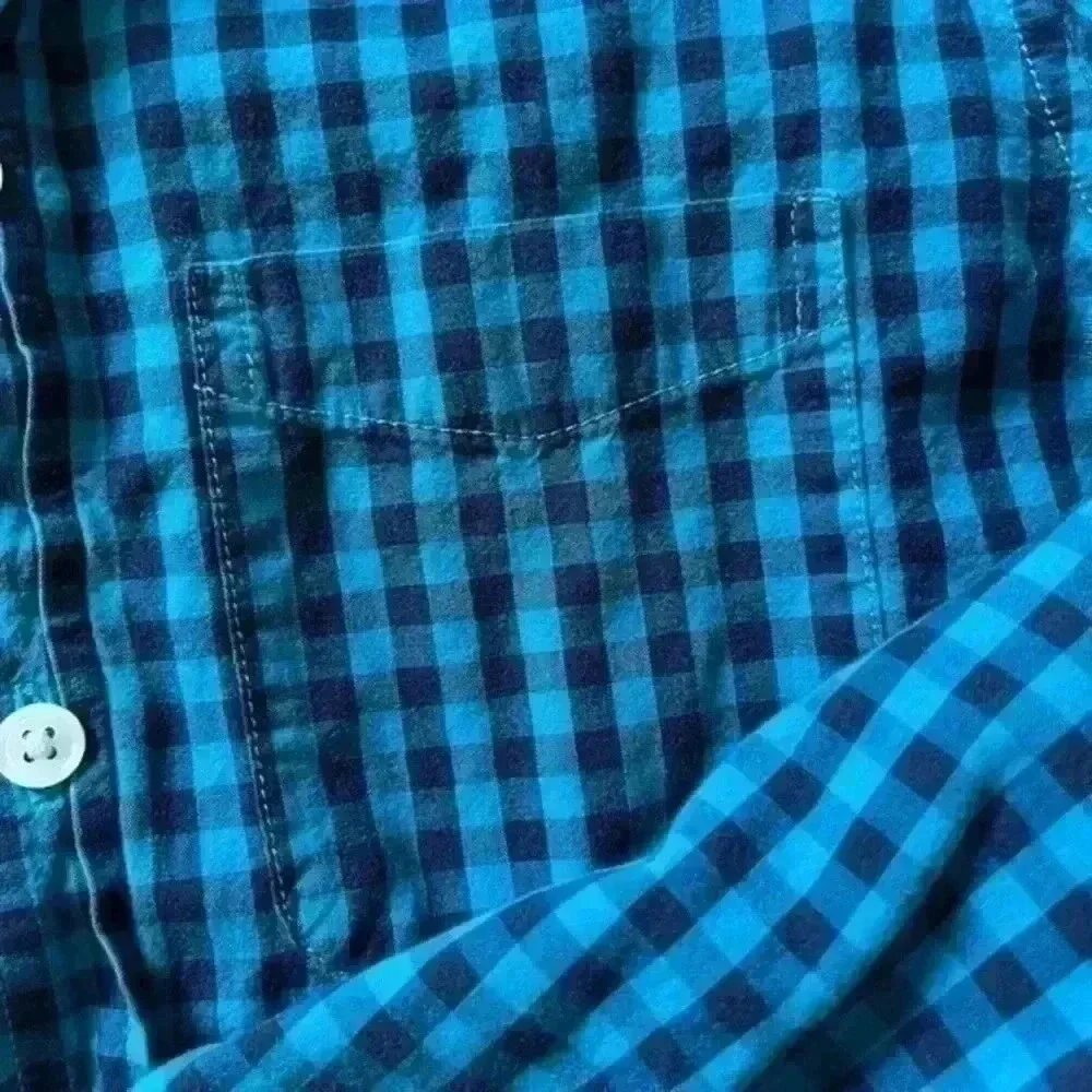 Gap Kids Navy Blue Bright Blue Check Long Sleeve Button Up Down Size Medium M 8